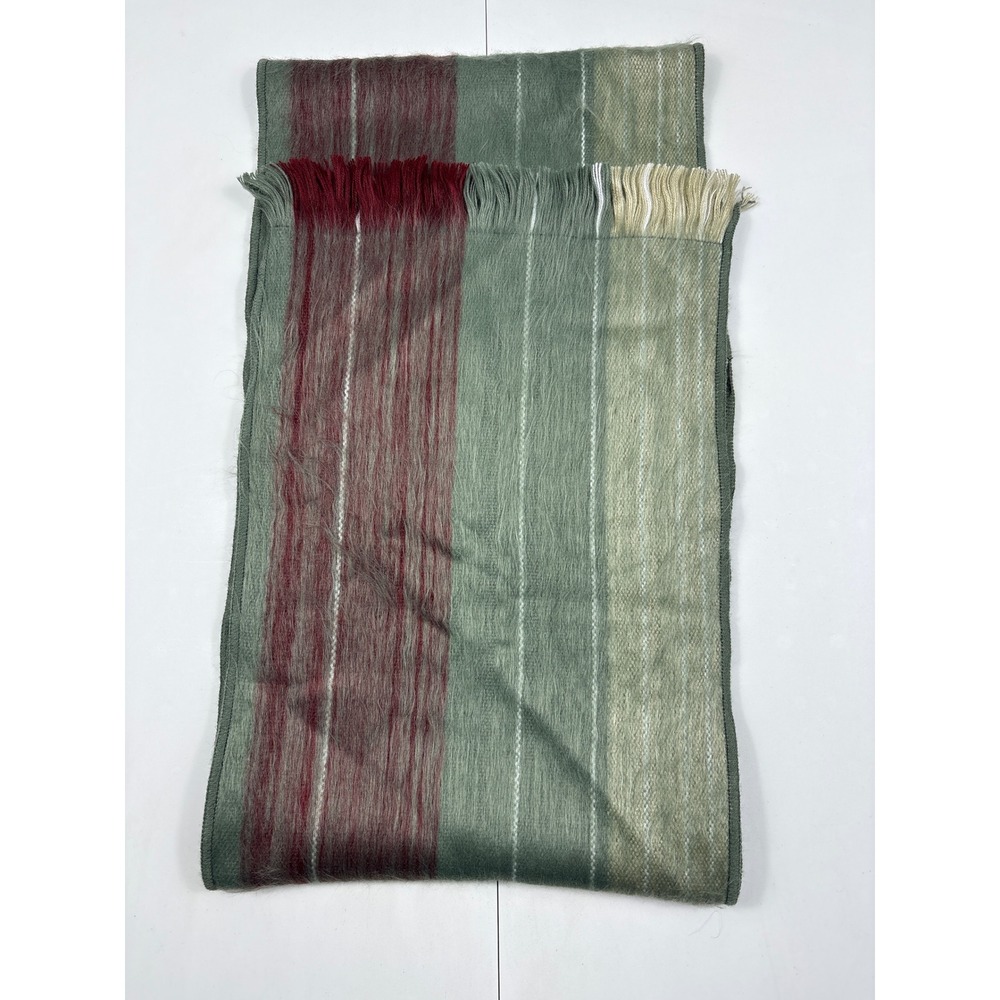 Shupaca Alpaca Blend Striped Scarf Sage Green‎ Burgundy Handmade in Ecuador